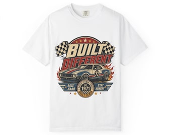 Built Different Muscle Car Tee for Men, Vintage Race Car Shirt, Est 1971 Classic American Car Gift for Car Guy, Heavyweight Cotton Tee
