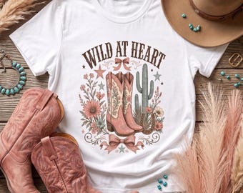 Boho Western T-Shirt | Wild At Heart Free Soul Retro Graphic Tee | Country Music Festival Rodeo Apparel