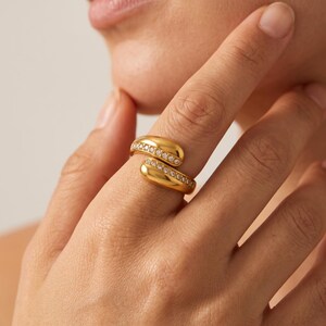 Paved Diamond Stainless Steel・Water Drop Cross Open Ring・18K Gold Plated Waterproof・High End Fashion Jewelry・Anniversary Gift for Her