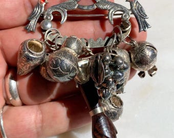 Antique 890 silver PENCA DE BALANGANDAN 8 charm brooch figa fist ethnic Brazil estate ethnic tribal adornment