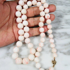 Vintage natural angel skin blush pink coral graduated bead necklace 14K yellow gold clasp 126 grams estate jewelry