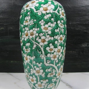 Meiji era antique Japanese KO-KUTANI green enameled porcelain cherry blossom vase marked signed estate