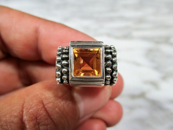 Vintage solid sterling silver square cut faceted … - image 4