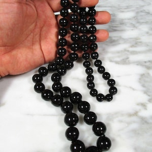 Huge RARE vintage natural Hawaiian black coral round graduated bead endless necklace 34&quot; 101g estate jewelry