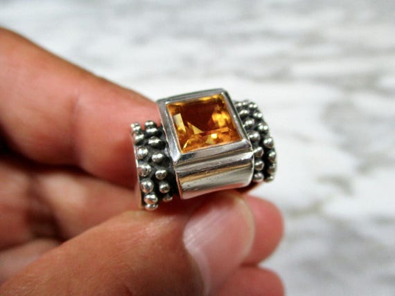 Vintage solid sterling silver square cut faceted … - image 5