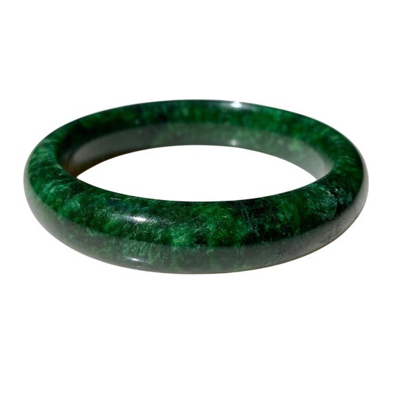 Vintage high quality AAA deep spinach green Maw Sit Sit Jade round bangle bracelet 349 carats Chinese interest estate fine jewelry View 2