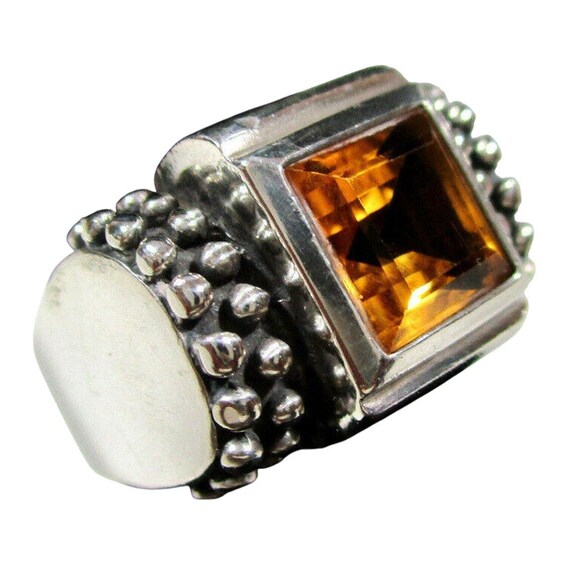 Vintage solid sterling silver square cut faceted … - image 1