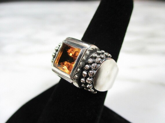 Vintage solid sterling silver square cut faceted … - image 3