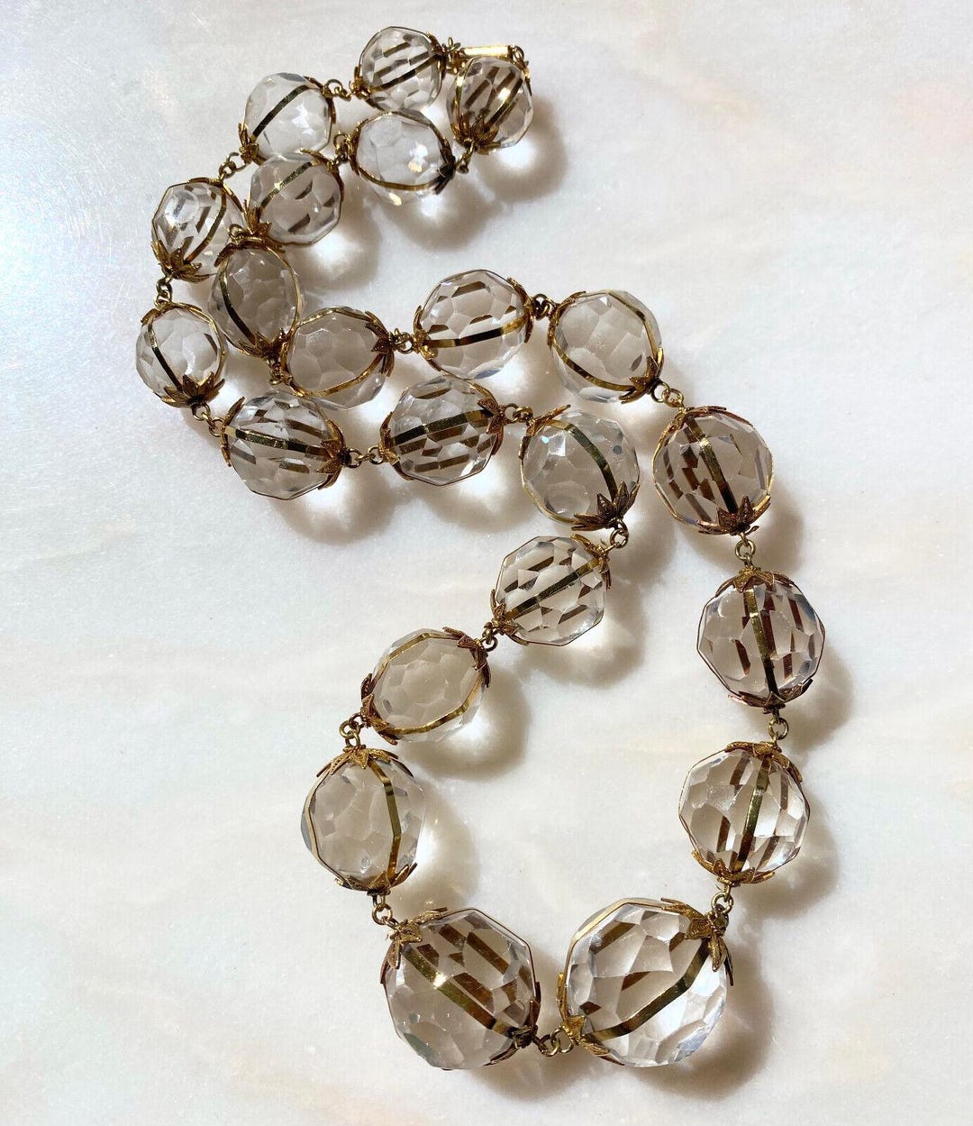 Large Antique Victorian Pools of Light Faceted Undrilled Crystal Caged ...