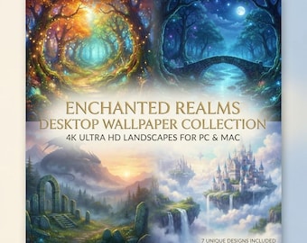 Enchanted Realms Watercolor Fantasy Desktop Wallpaper Bundle (Digital Download)