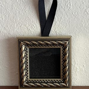 Fits 2x2" Art - American Made Italian Wood Antiqued Silver Rope Miniature Frame with Glass & Black Ribbon Hanger