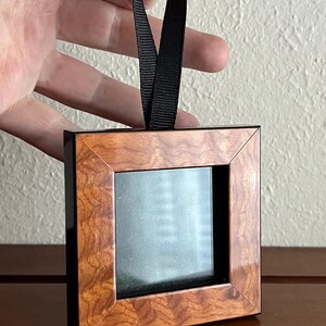 Fits 2x2" Art - Cognac Burled Wood Miniature Fine Art Frame with Glossy Finish, Removable Glass Backing & Black Ribbon Hanger
