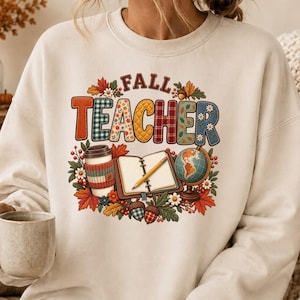 PNG de profesor de otoño, PNG de profesor de patchwork, diseño de camiseta de profesor de otoño, sublimación de profesor
