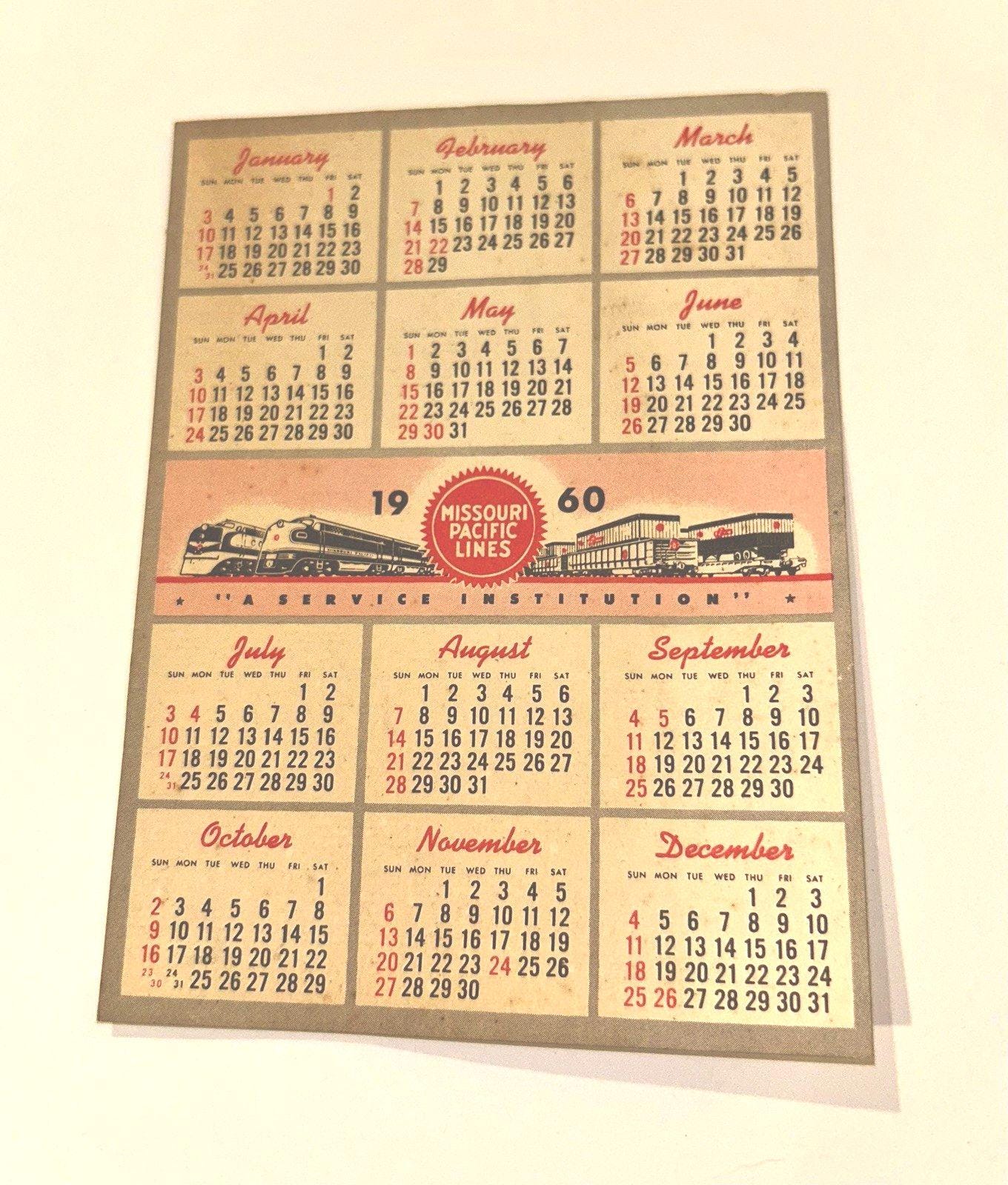 Vintage 1960 Calendar - Etsy