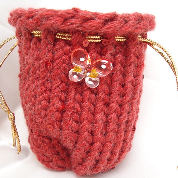 Reserved for Cindy Loom Knit Garnet Drawstring Bag