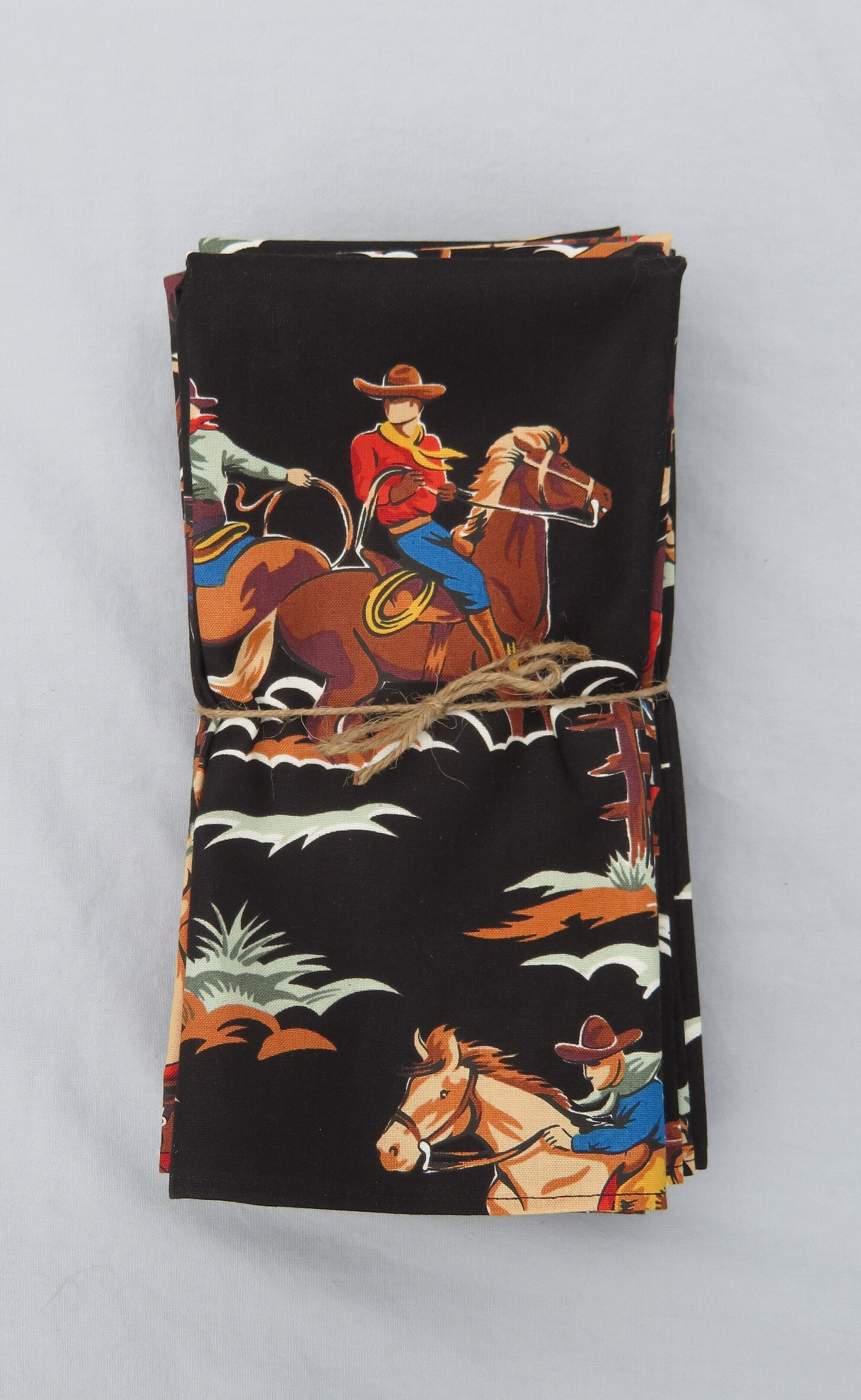 Way of the West Cowboy Napkins on Black set of 6 100 % Cotton