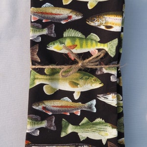 Set of 6 Fish Napkins 100% Cotton on Black