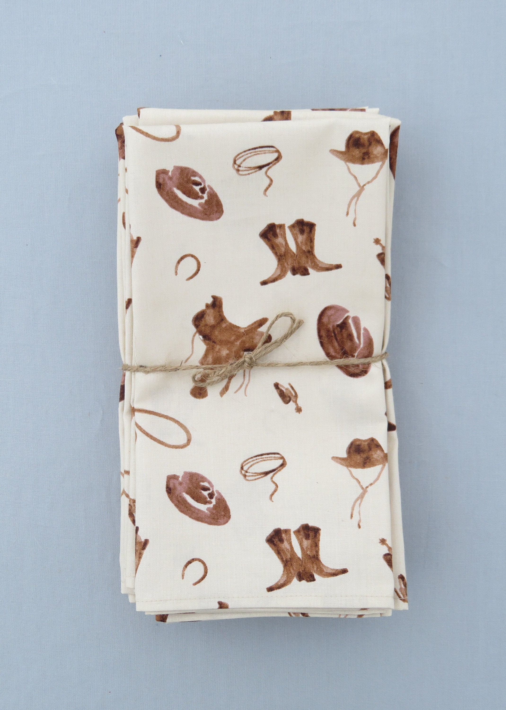 Ride the Range Cowboy Accessories Set of 6 100% Cotton Napkins on Beige