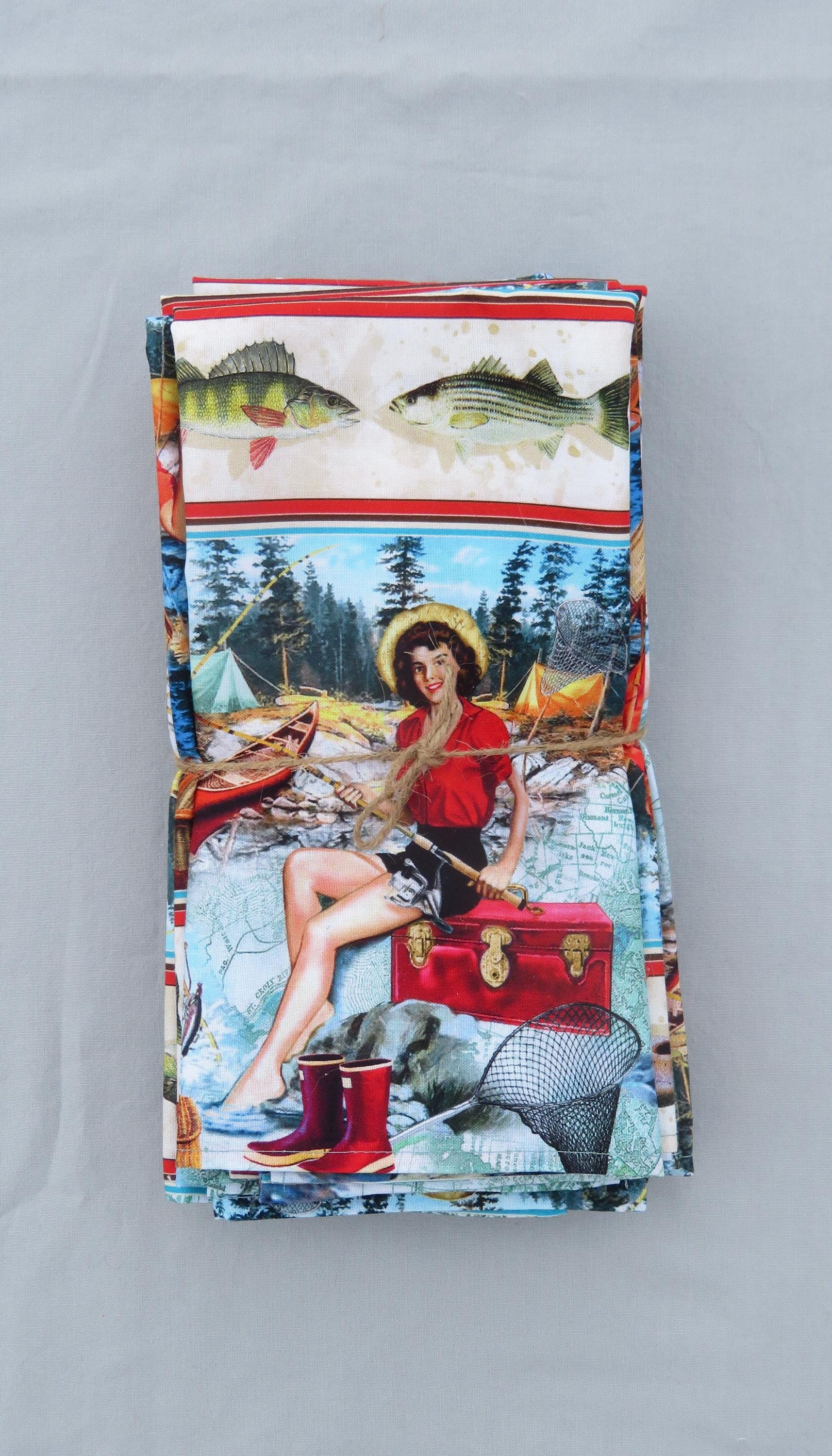 Girls Gone Fishing set of 6 napkins 100% Cotton