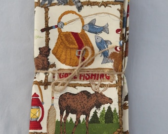 Set of 6 Pine Grove Camping Napkins  100% Cotton on Cream