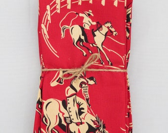 Set of 6 Ropin' n Ridin' 100 % Cotton Napkins on Red