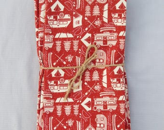Set of 6  Camper 100% Cotton napkins on RED