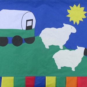 Sheep and Sheep Wagon  Windsock 6 Ft Spinnaker Cloth