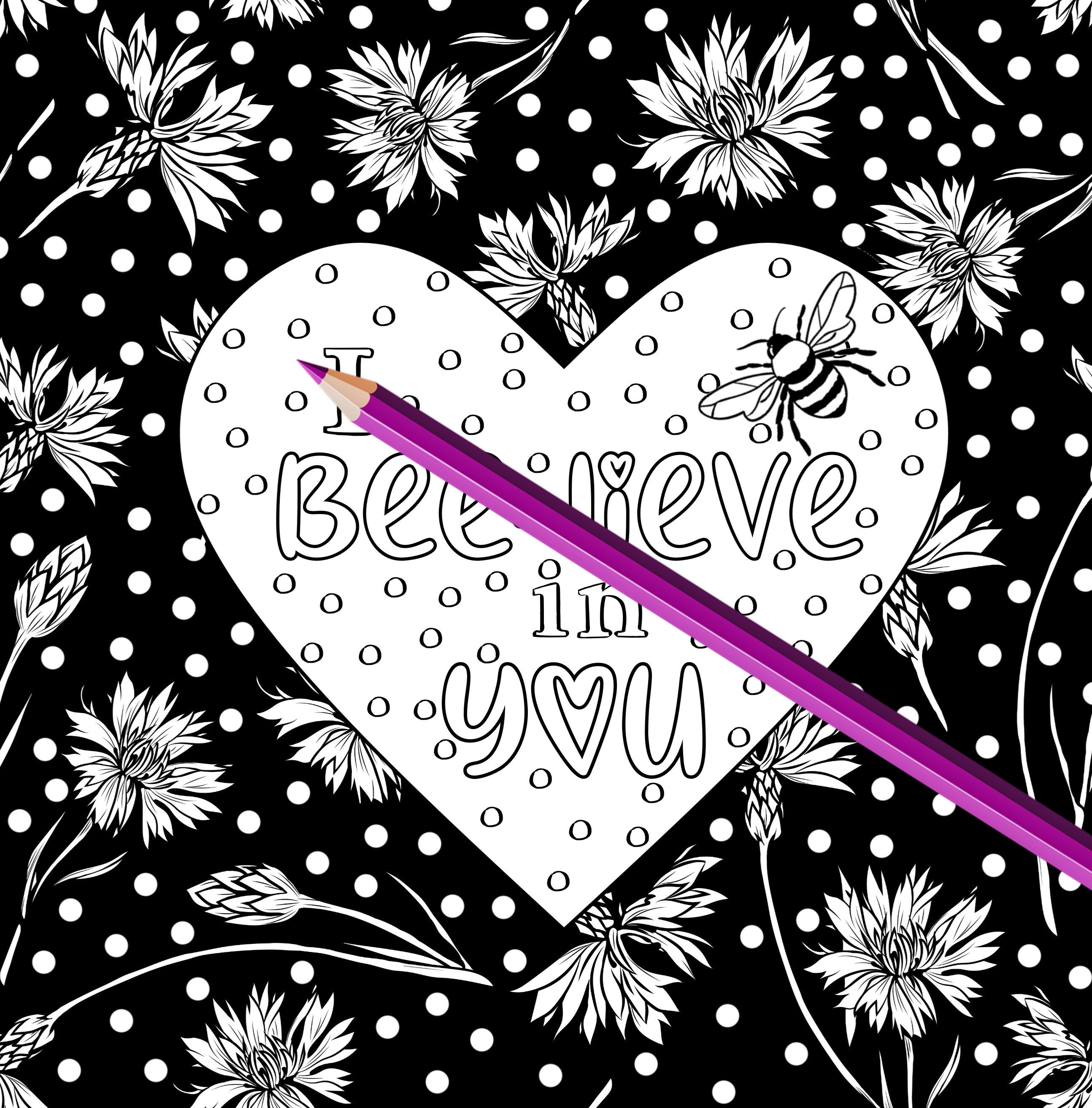 5 Hearts and Honey Bees Adult Printable Coloring Pages With | Etsy
