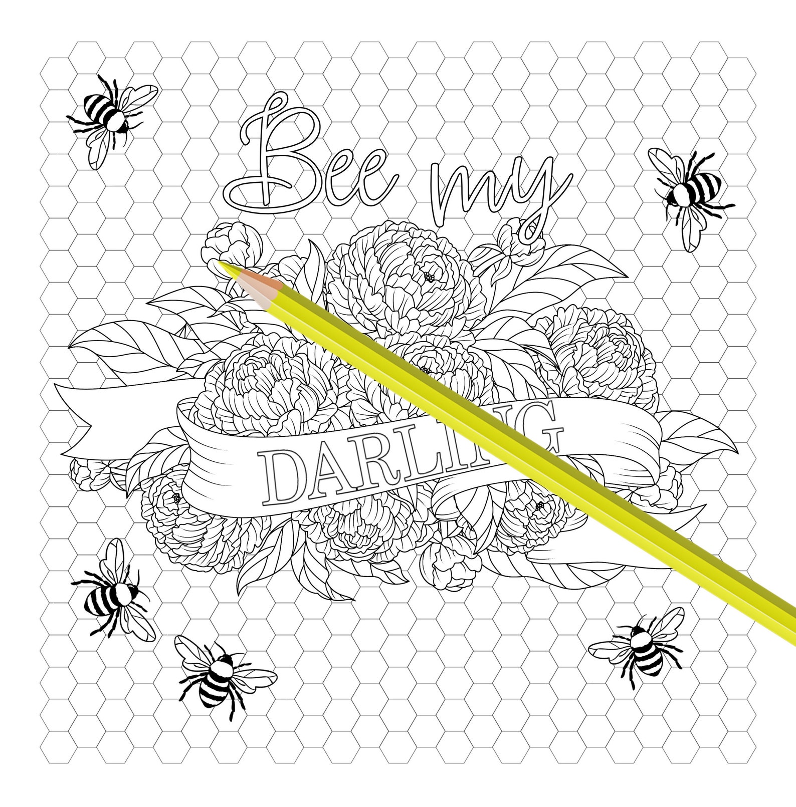 5 Honey Bee Adult Printable Coloring Pages With Romantic - Etsy Finland