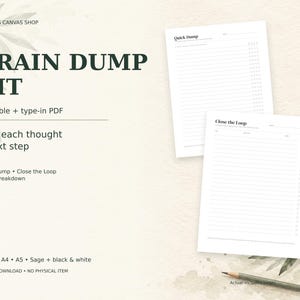 ADHD Brain Dump Printable Kit, Task Breakdown and Next Step Worksheets