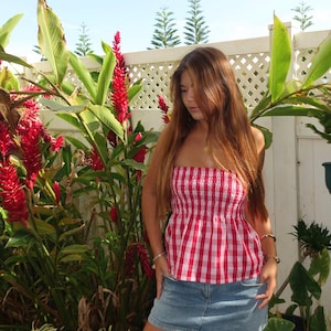Women's Palaka Woven Fabric Tube Top - Sleeveles - Strapless, Cotton Peplum Top, Comfy and Cute! Made in Hawaii - Gingham