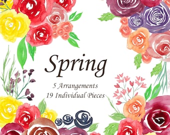 Imágenes prediseñadas de flores pintadas a mano - Descarga digital de arreglos florales de primavera - Scrapbooking - PNG