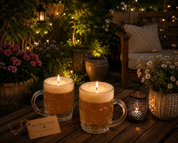 A hyper-realistic candle disguised as a frothy pint of beer — the kind of double-take decor that makes guests do a genuine spit-take.