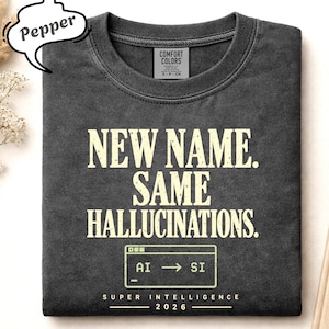 T-shirt Super Intelligence, humour AI to SI, Comfort Colors 1717, motif graphique rétro vieilli