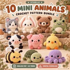 10 Mini Amigurumi Animal Crochet Patterns | English PDF Bundle