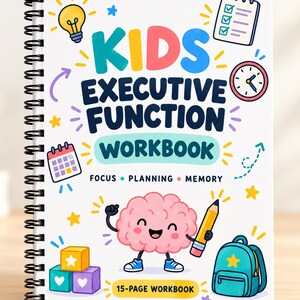 Cuaderno de ejercicios para niños sobre las funciones ejecutivas (PDF imprimible), hojas de trabajo para el TDAH sobre concentración y planificación, habilidades de memoria, gestión del tiempo y organización, tamaño A4.