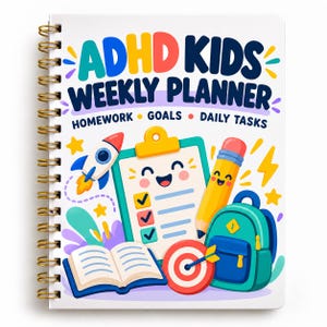 ADHDの子ども向け週間プランナー（印刷可能なPDF）、宿題トラッカー、学校のルーティンと毎日のタスク、目標プランナー、実行機能、子ども用オーガナイザー（A4サイズ）