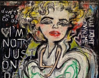 Marilyn Monroe Original Mixed Media Collage On Recycled Wood- Drawing-Urban Art-Street Art-Wall Art-Graffiti-Wall Decor-Icon-Pin Up-Sex