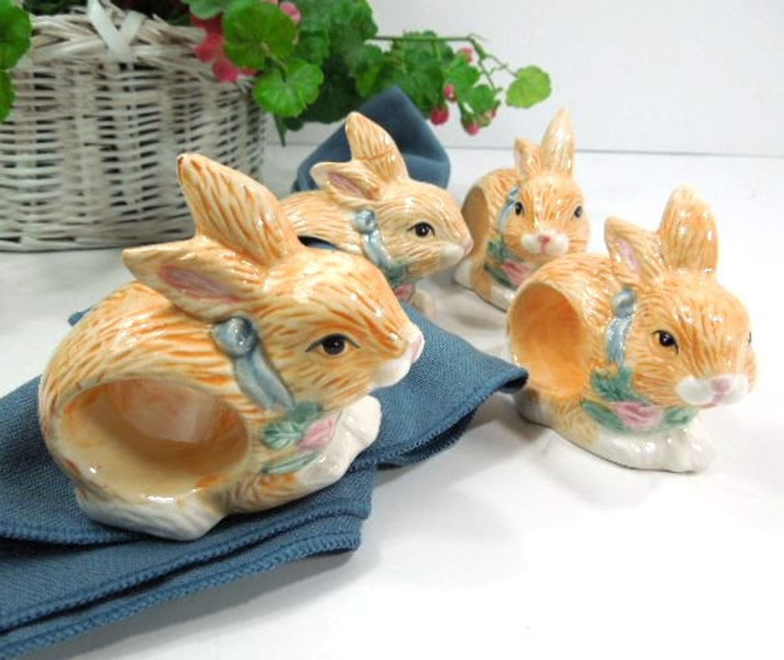 Bunny Napkin Rings Ceramic Bunny napkin holders Set of 4 Etsy