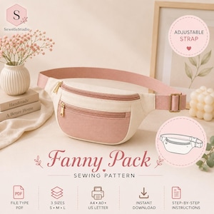 Fanny Pack Sewing Pattern PDF for Belt Bag, Sling Bag Crossbody Waist Bag and Bum Bag. Beginner-friendly DIY pattern with instant download