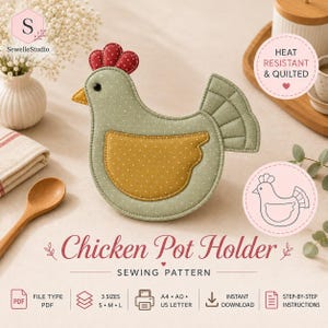Chicken Pot Holder Sewing Pattern PDF Chicken Oven Mitt Pattern Kitchen Potholder Template Printable PDF A4 US Letter A0 Instant Download