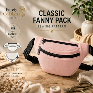 Fanny Pack Sewing Pattern PDF for Belt Bag, Sling Bag Crossbody Waist Bag and Bum Bag. Beginner-friendly DIY pattern with instant download