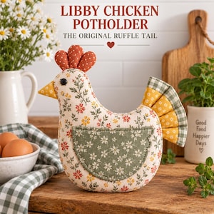 Chicken Pot Holder Sewing Pattern PDF Chicken Oven Mitt Pattern Kitchen Potholder Template Printable PDF A4 US Letter A0 Instant Download