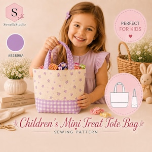 Children's Mini Treat Tote Bag Sewing Pattern PDF, Fat Quarter Friendly Tote Bag Pattern, Beginner Sewing Project, Small Gift Bag.