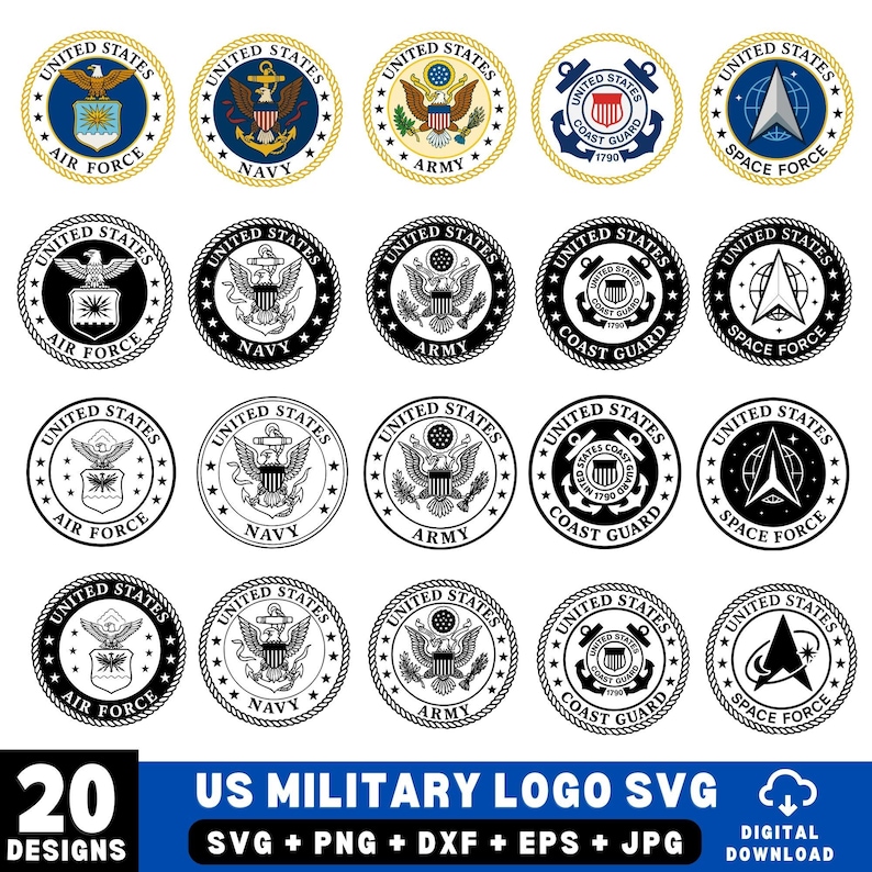 20 US Military Logo SVG Png Bundle, Army Svg, Navy Svg, Air Force,coast ...