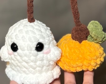 Ghost & Pumpkin Car Mirror Hanger Handmade Crochet Plushie