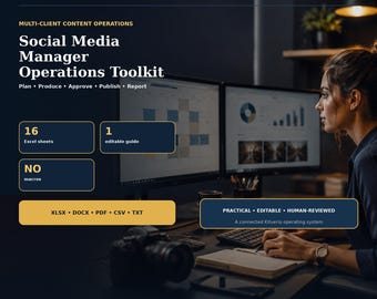 Social Media Manager Excel Template, Content Calendar, Client CRM, Approval Tracker and Monthly Report