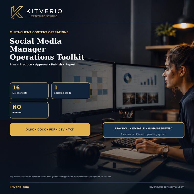 Social Media Manager Excel Template, Content Calendar, Client CRM, Approval Tracker and Monthly Report image 1