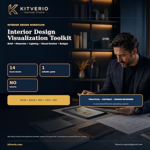Interior Design Project Management Excel Template, Client Brief, Materials, Lighting, Revision and Budget Tracker image 1