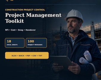 Construction Project Management Toolkit, Excel Dashboard, RFI, Submittal, Cost & Snag Tracker